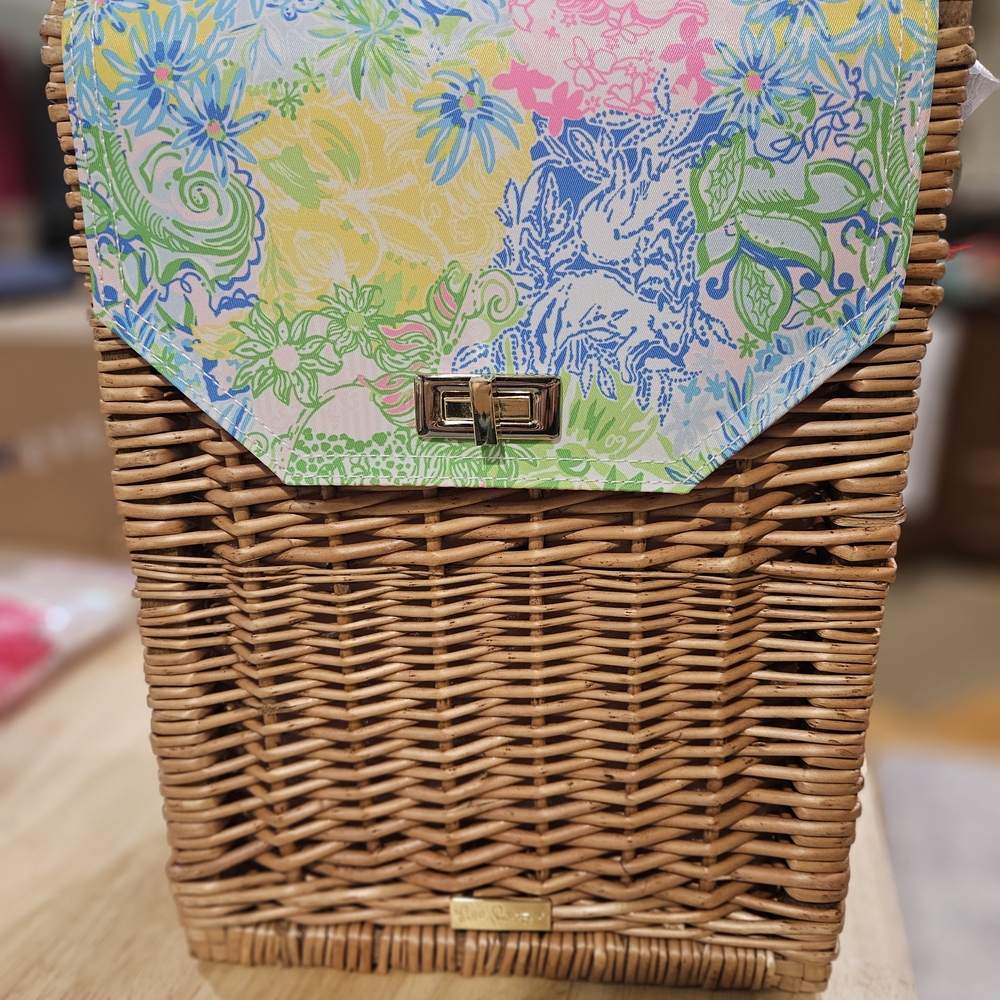 Lilly Pulitzer Multicolor Floral Wicker Wine Picnic Tote